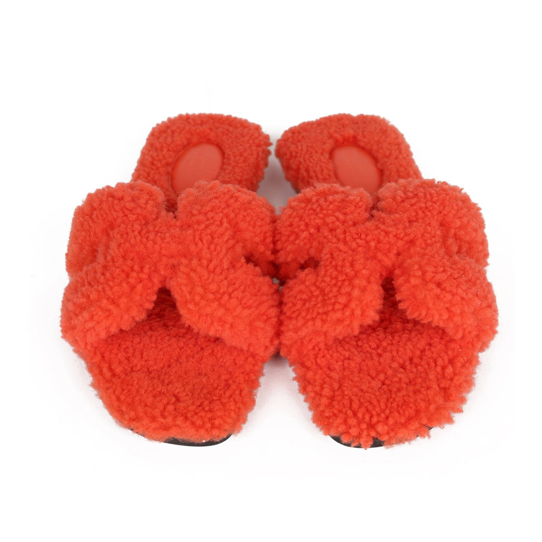 Top quality Hermes Oran Sandal Orange Shearling 37