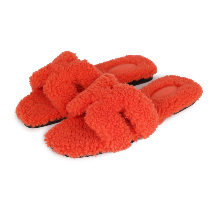 Top quality Hermes Oran Sandal Orange Shearling 37