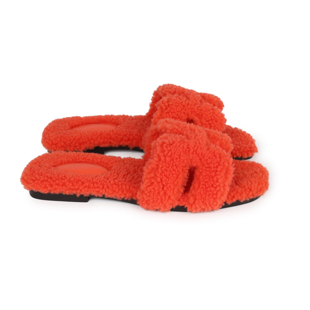 Top quality Hermes Oran Sandal Orange Shearling 37