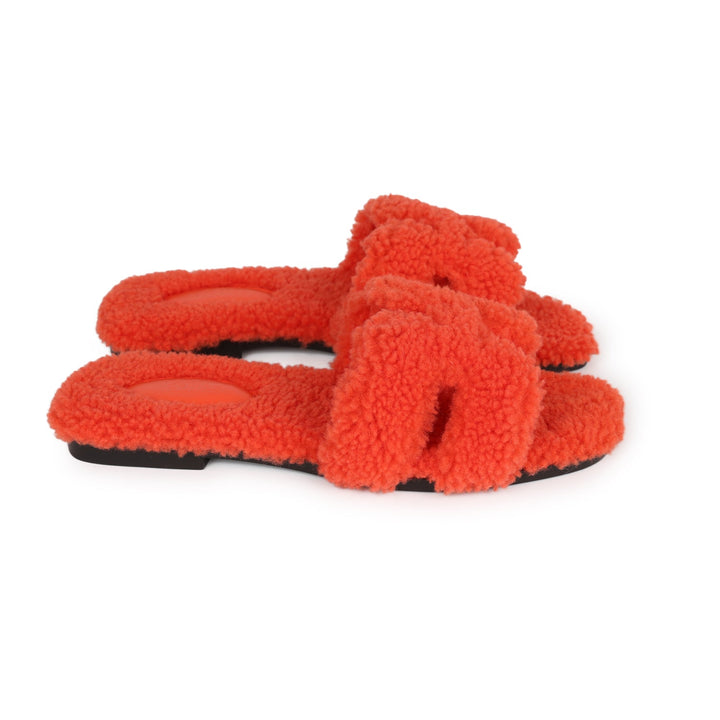 Top quality Hermes Oran Sandal Orange Shearling 37