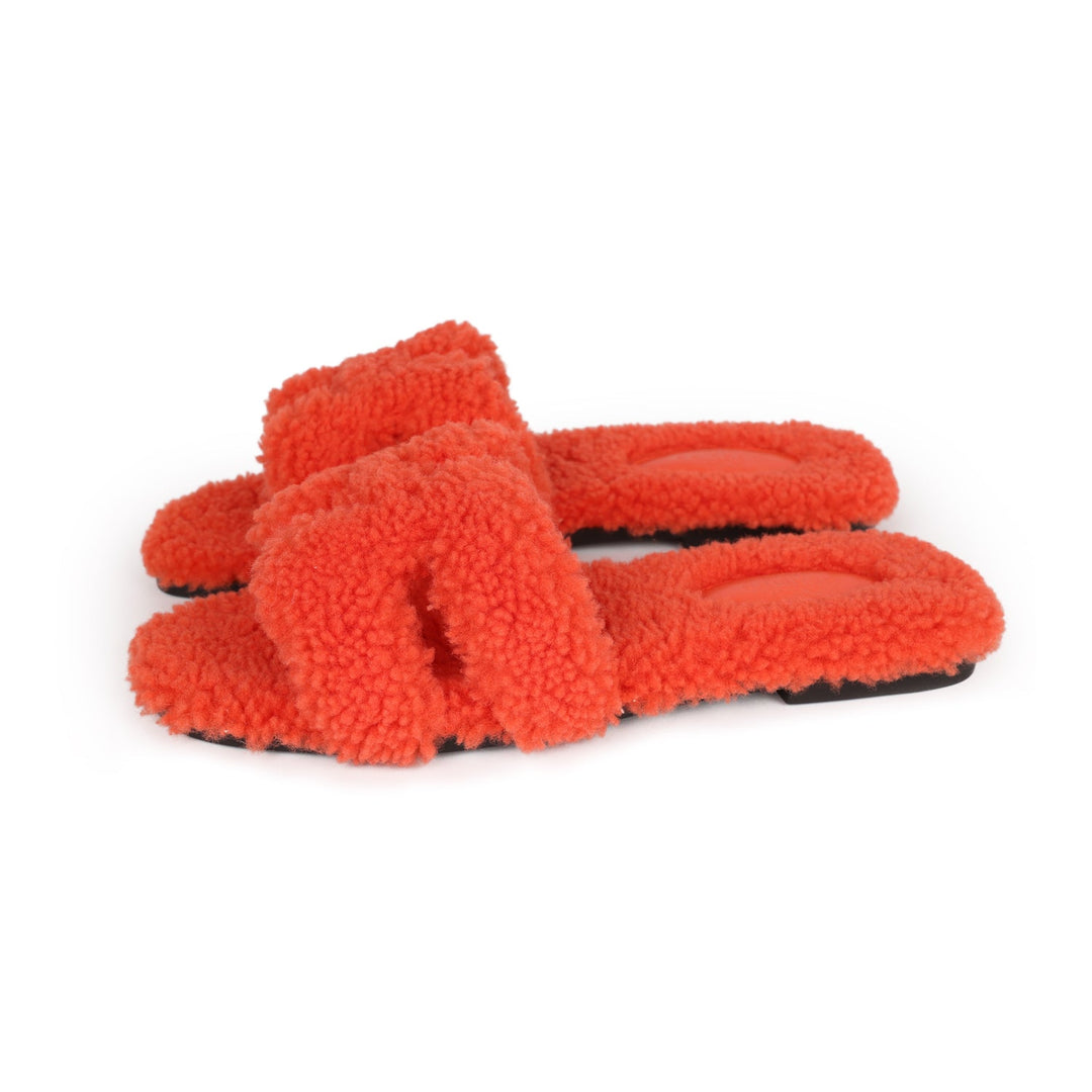 Top quality Hermes Oran Sandal Orange Shearling 37