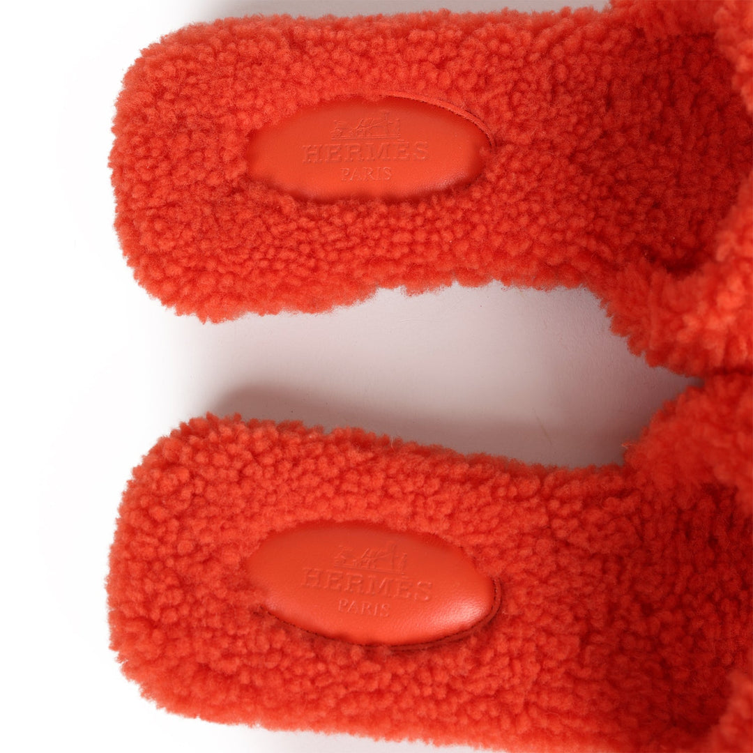 Top quality Hermes Oran Sandal Orange Shearling 37