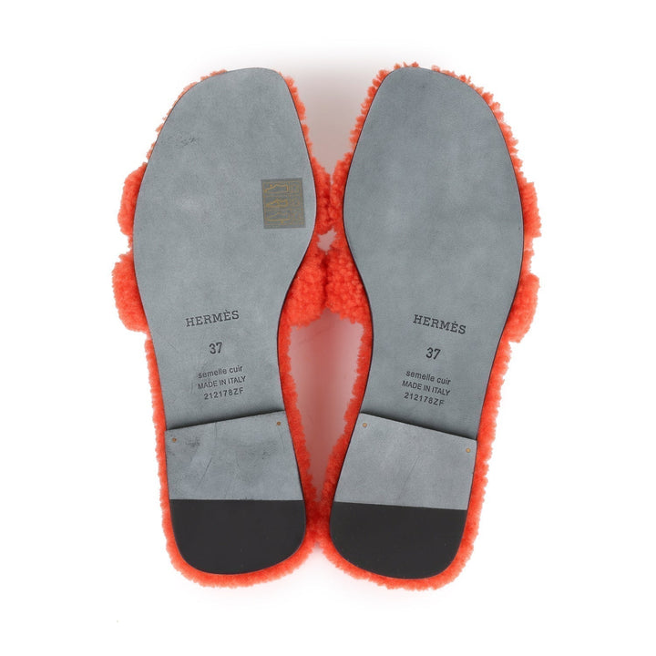 Top quality Hermes Oran Sandal Orange Shearling 37