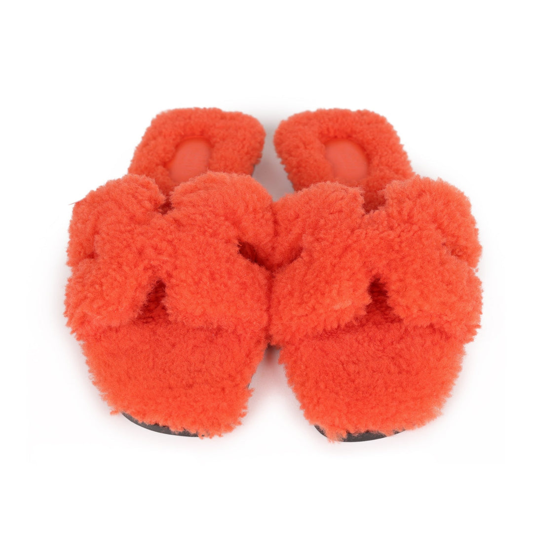 Top quality Hermes Oran Sandal Orange Shearling 38