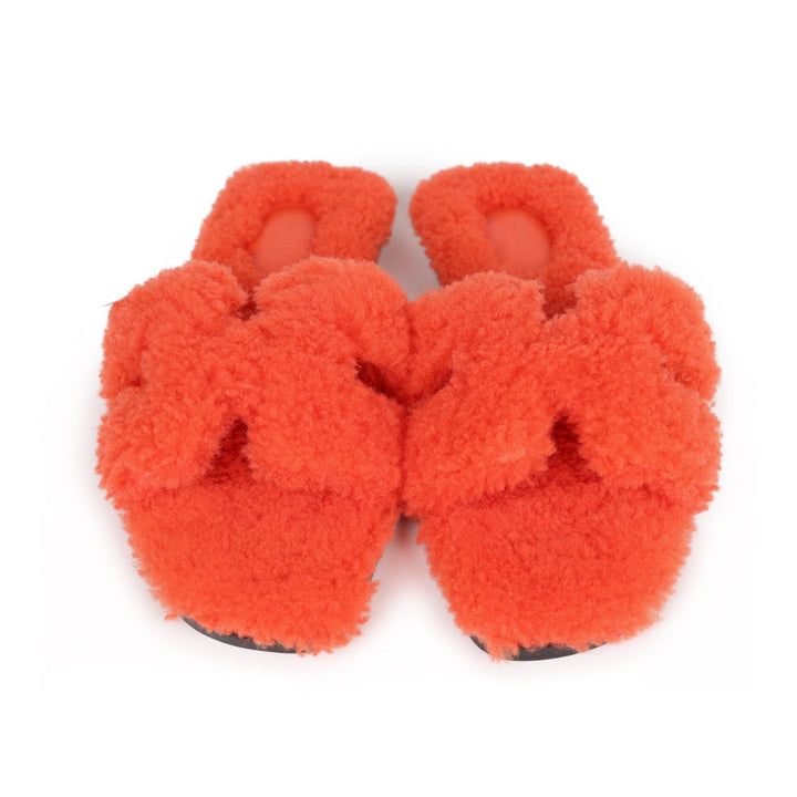 Top quality Hermes Oran Sandal Orange Shearling 38