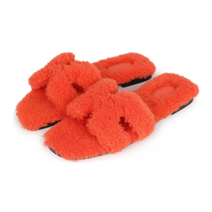 Top quality Hermes Oran Sandal Orange Shearling 38