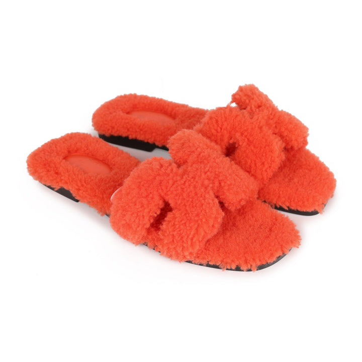 Top quality Hermes Oran Sandal Orange Shearling 38