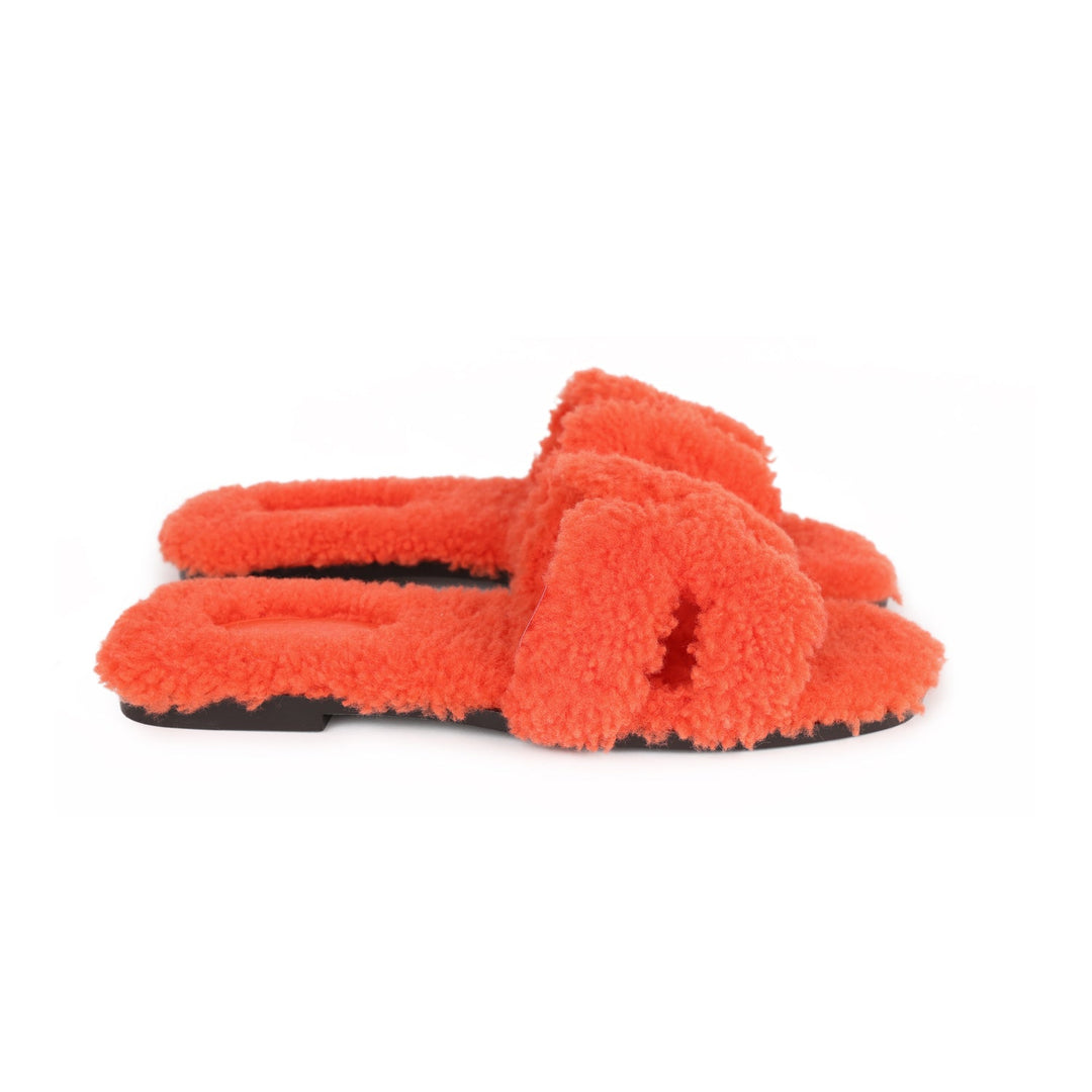 Top quality Hermes Oran Sandal Orange Shearling 38