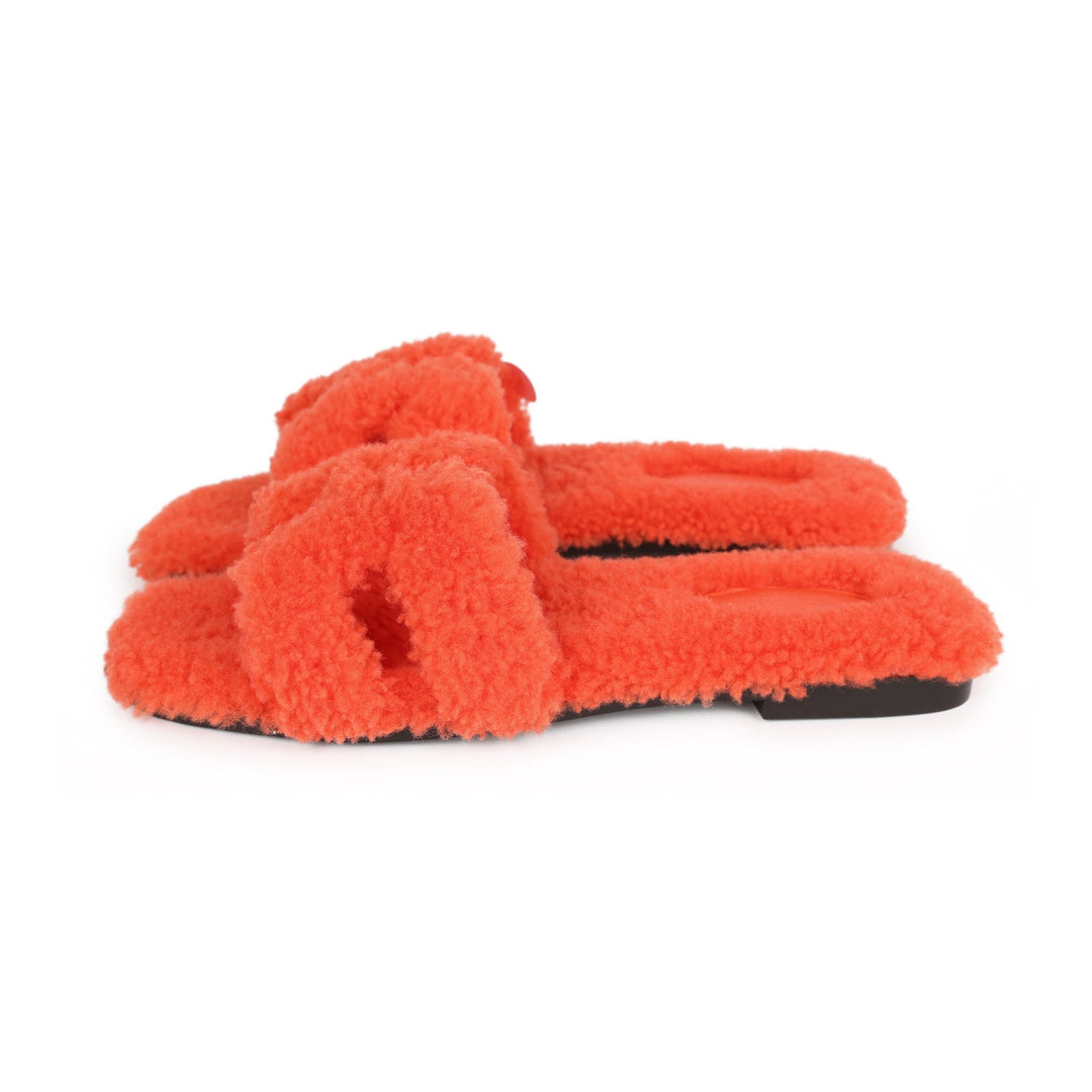 Top quality Hermes Oran Sandal Orange Shearling 38