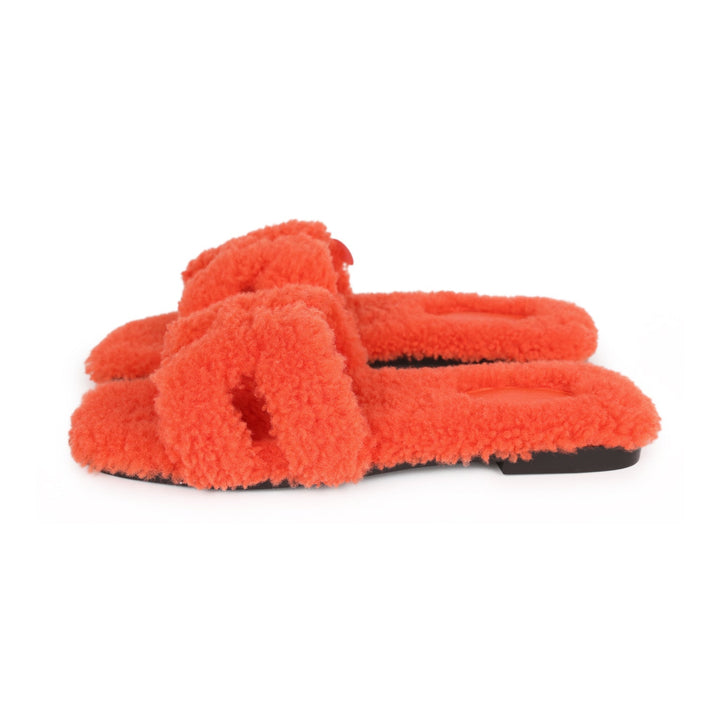 Top quality Hermes Oran Sandal Orange Shearling 38