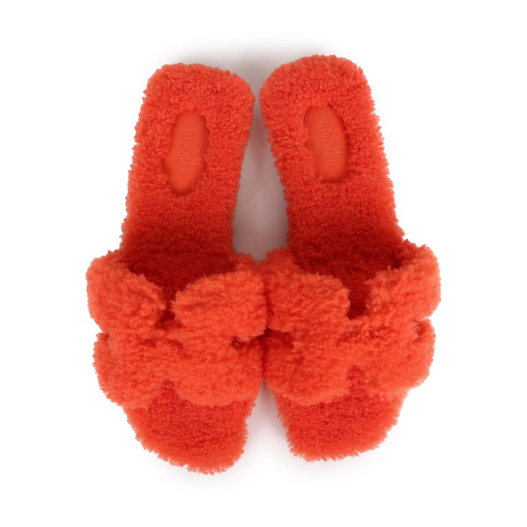 Top quality Hermes Oran Sandal Orange Shearling 38