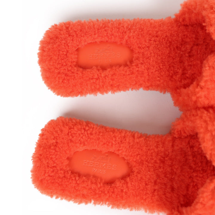 Top quality Hermes Oran Sandal Orange Shearling 38