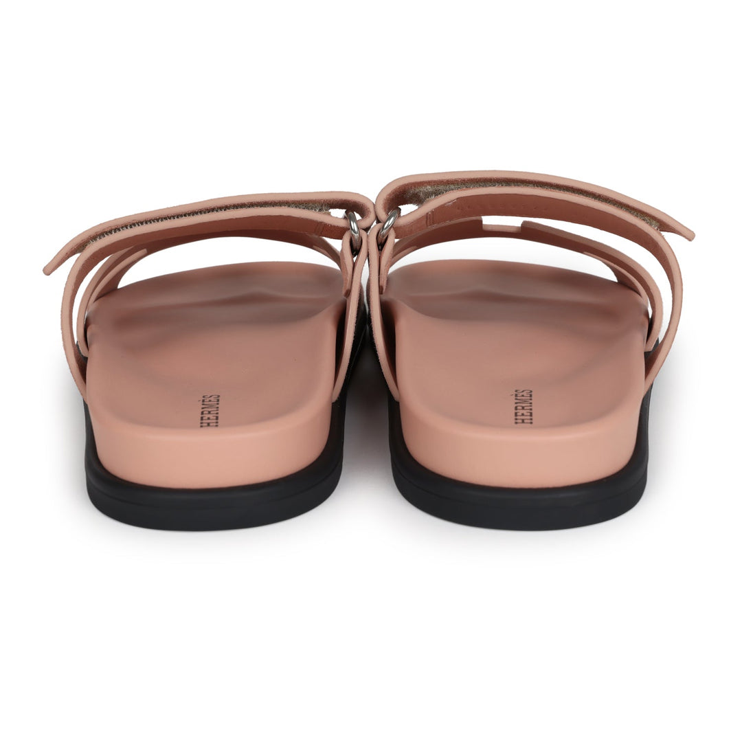 Hermes Chypre Techno Sandal Nude Suede Palladium Hardware 38 EU