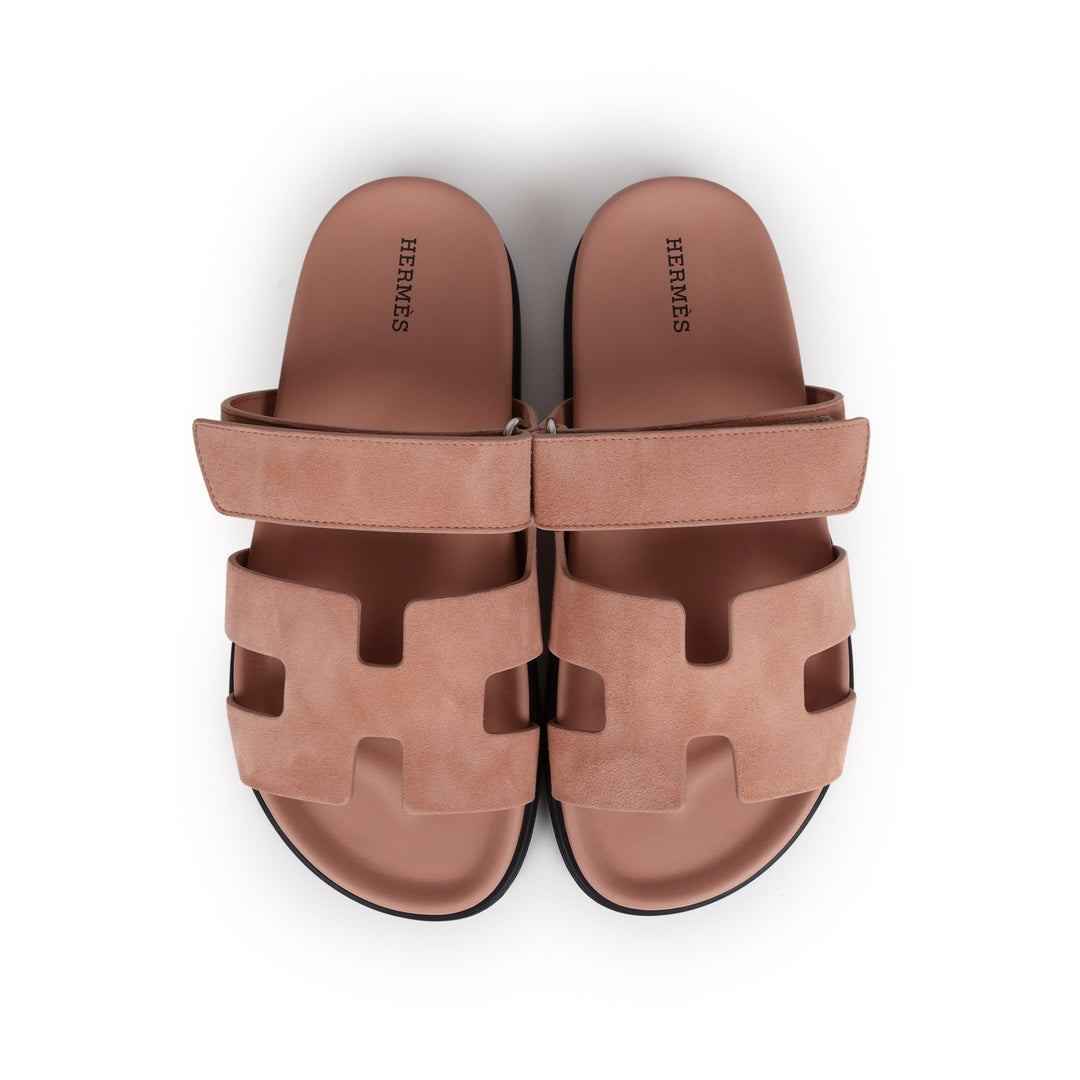 Hermes Chypre Techno Sandal Nude Suede Palladium Hardware 38 EU