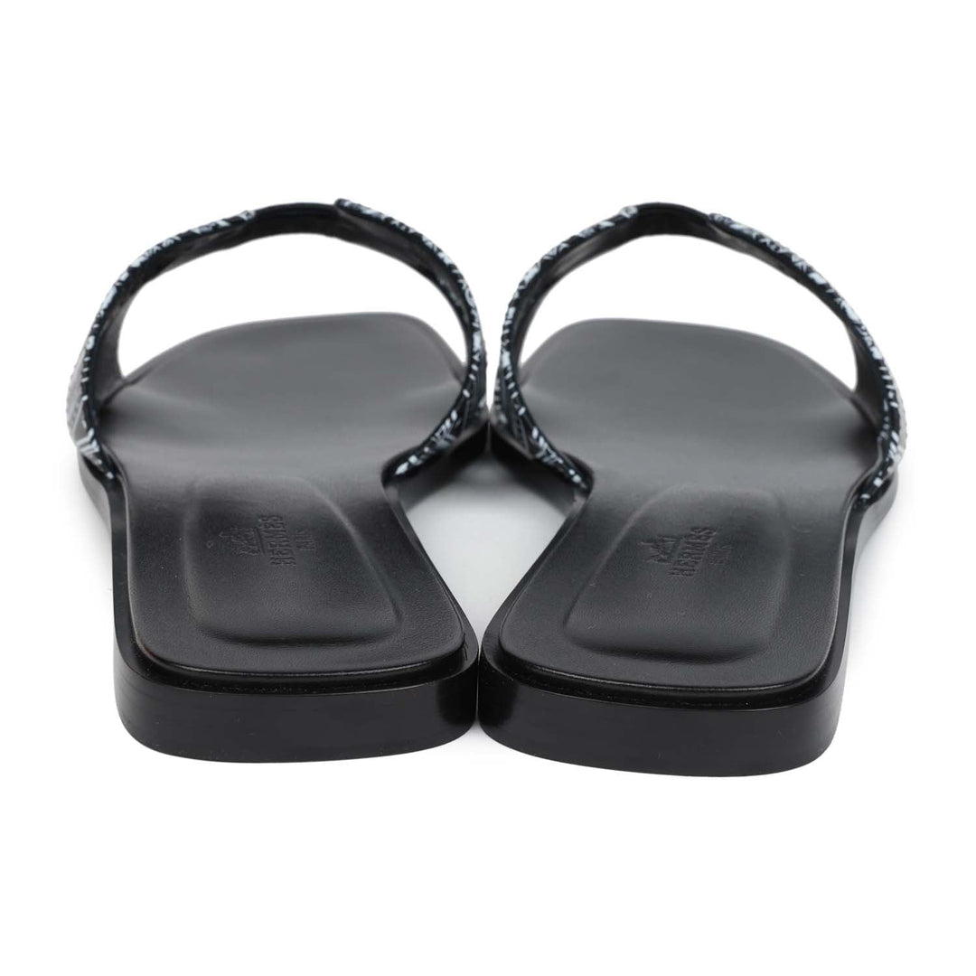 Hermes Oran Sandals "Astrologie Bandana" Black and White Calfskin 40 EU
