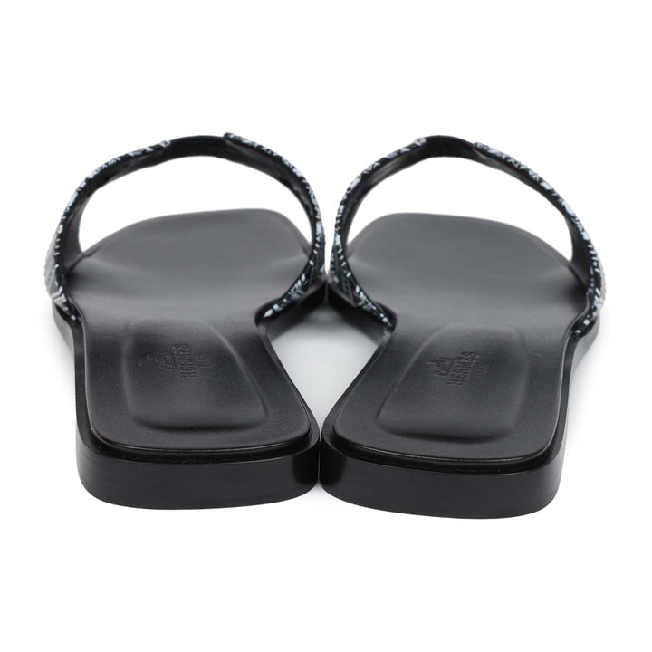 Hermes Oran Sandals "Astrologie Bandana" Black and White Calfskin 40 EU