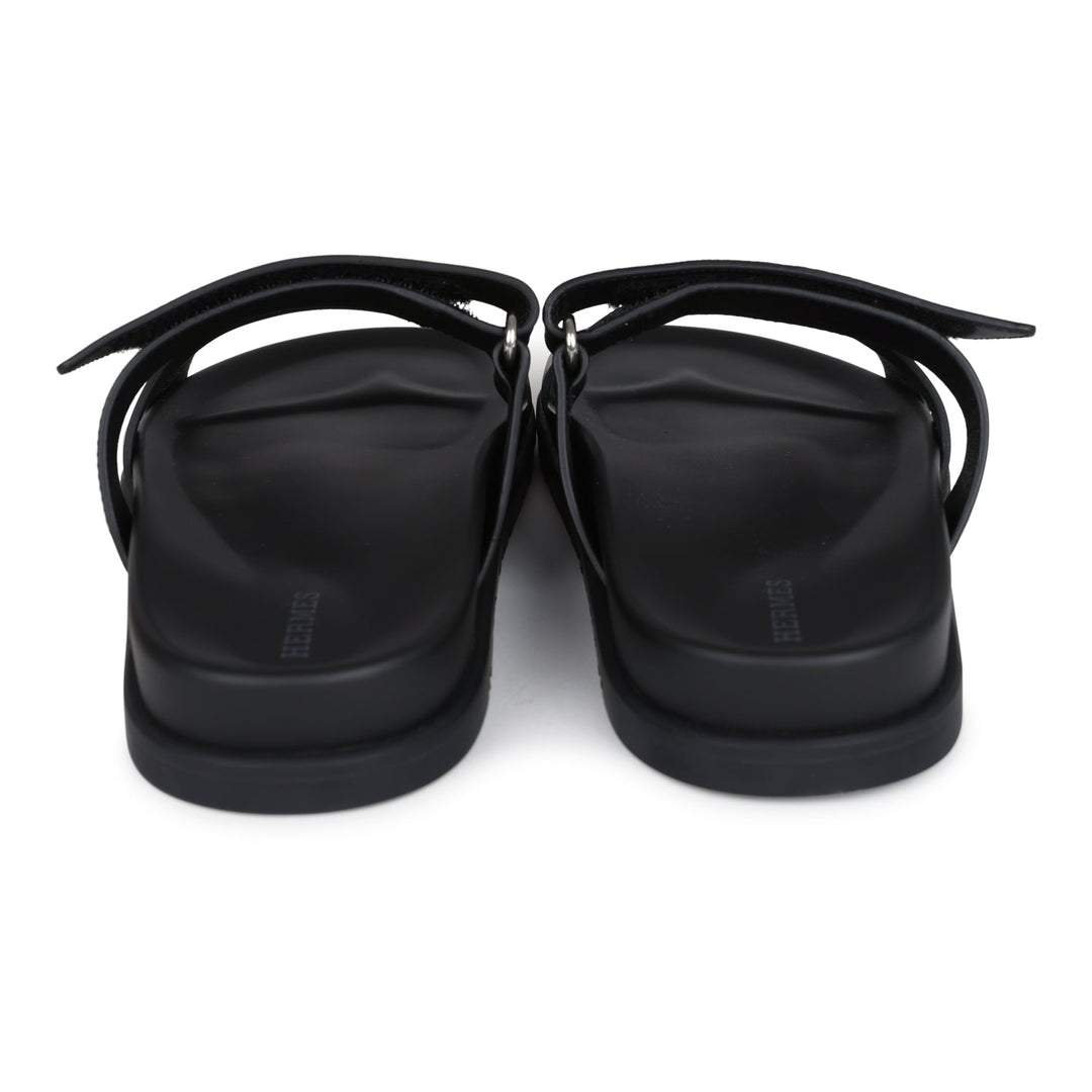 Hermes Chypre Techno Sandals Black Calfskin Palladium Hardware 38.5 EU
