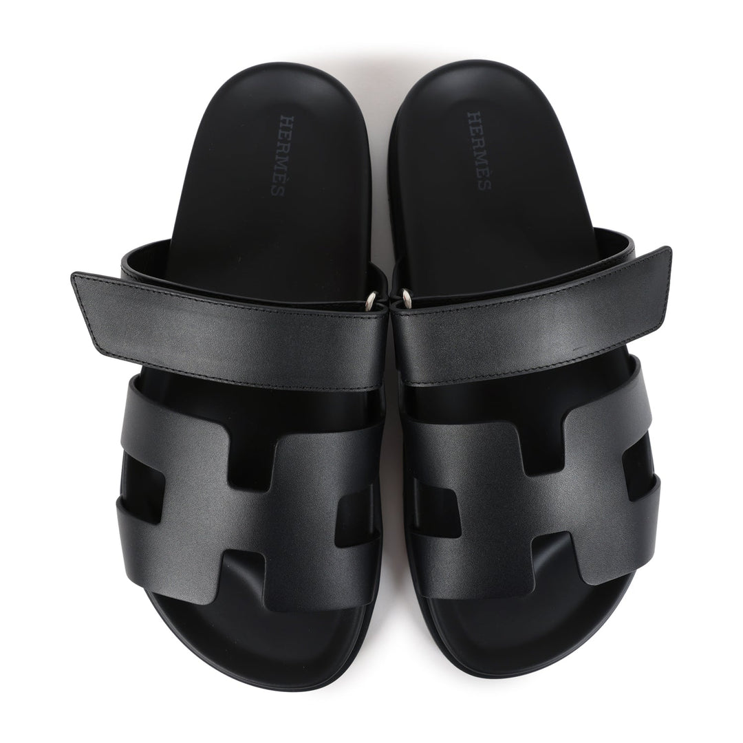 Hermes Chypre Techno Sandals Black Calfskin Palladium Hardware 38.5 EU