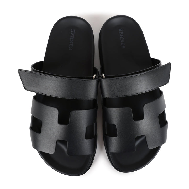 Hermes Chypre Techno Sandals Black Calfskin Palladium Hardware 38.5 EU