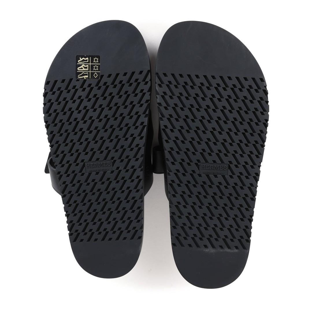 Hermes Chypre Techno Sandals Black Calfskin Palladium Hardware 38.5 EU