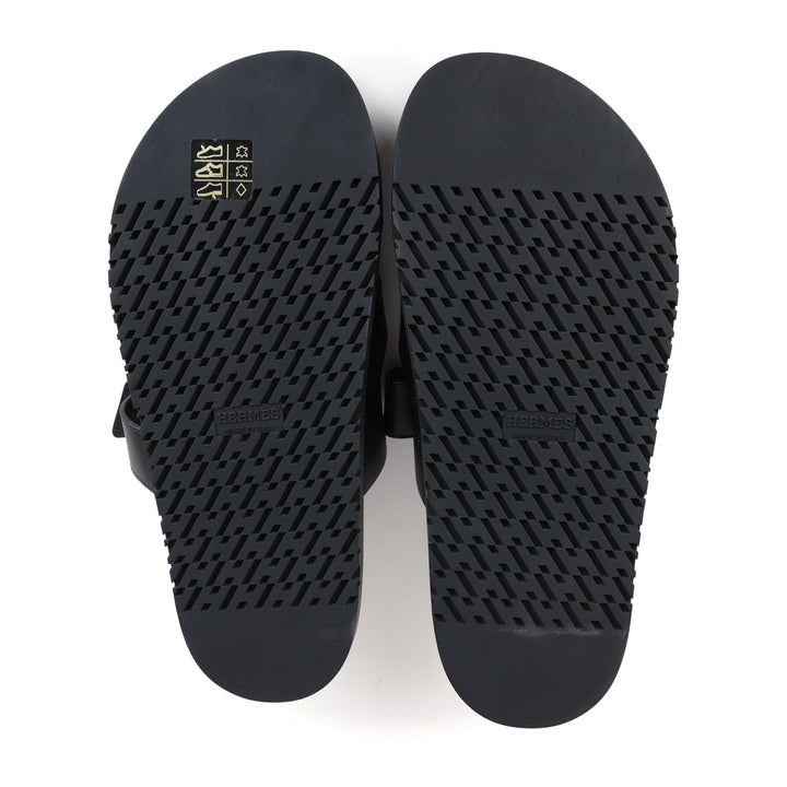 Hermes Chypre Techno Sandals Black Calfskin Palladium Hardware 38.5 EU