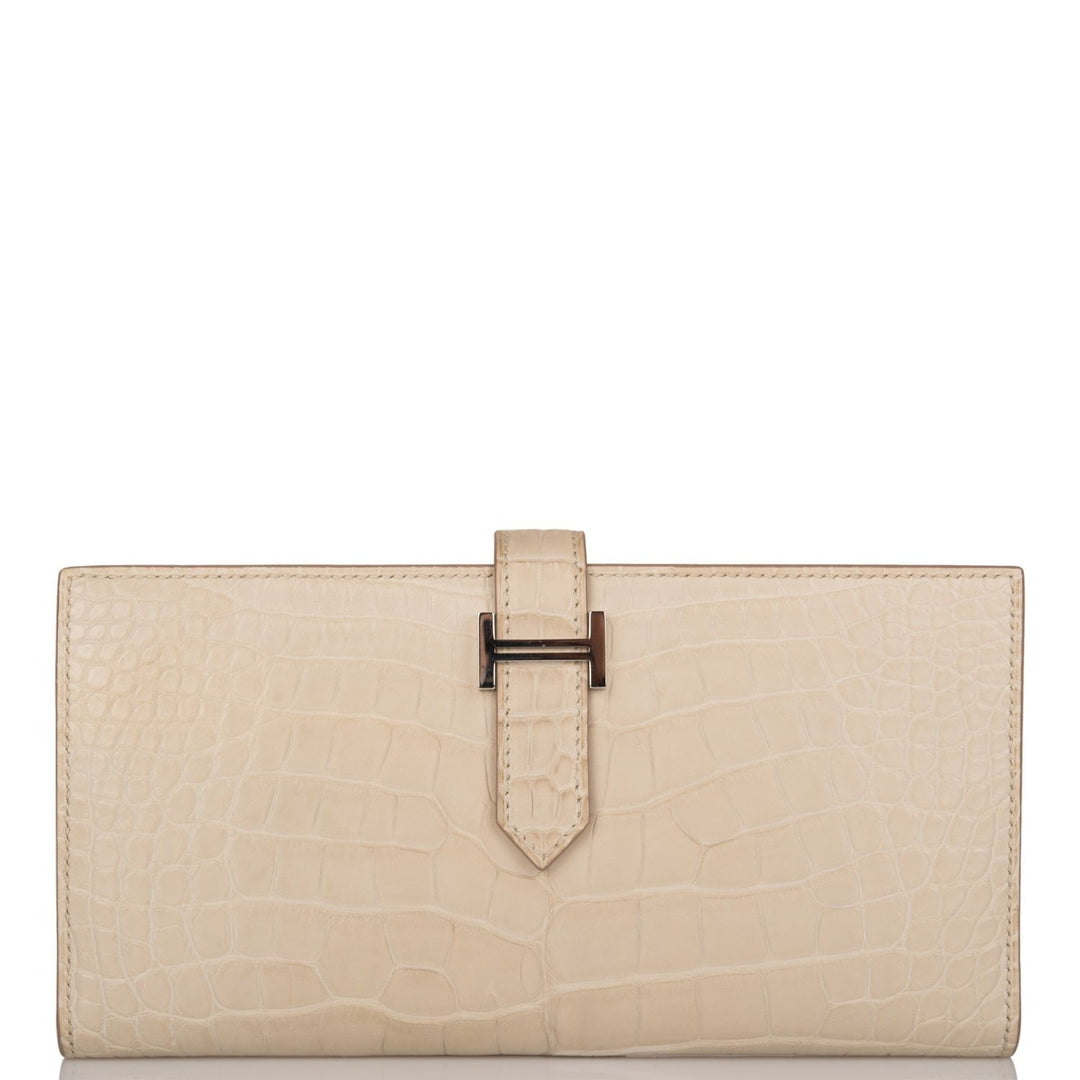 Premium Handmade Hermes Bearn Wallet Beton Matte Alligator Palladium Hardware