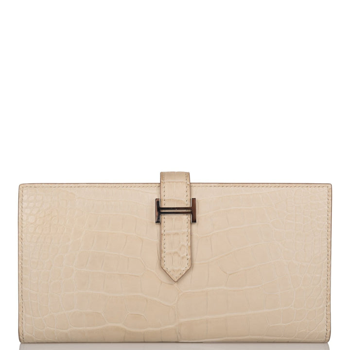 Premium Handmade Hermes Bearn Wallet Beton Matte Alligator Palladium Hardware