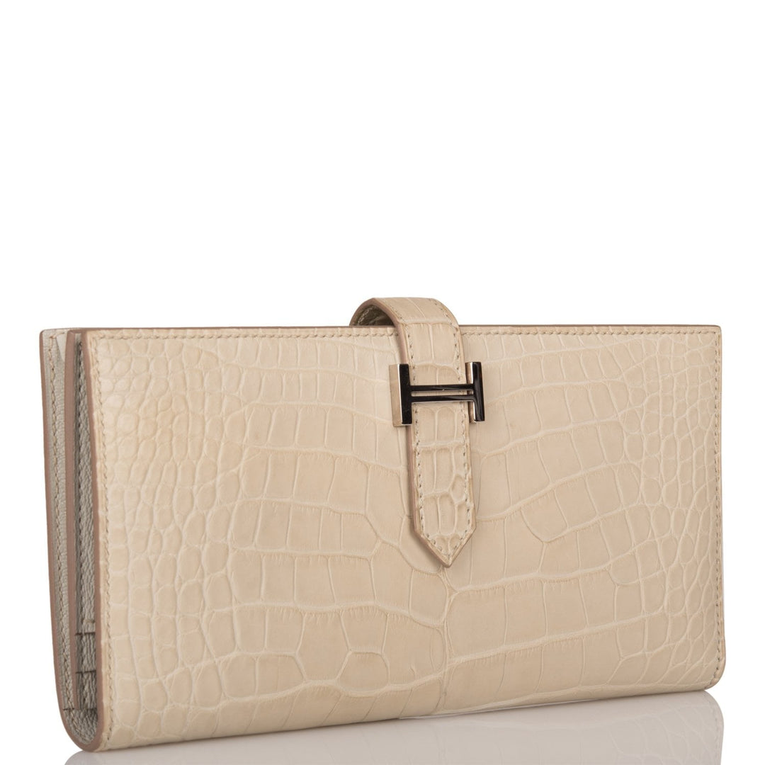 Premium Handmade Hermes Bearn Wallet Beton Matte Alligator Palladium Hardware