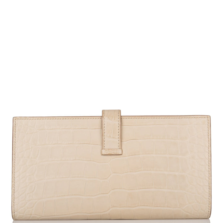 Premium Handmade Hermes Bearn Wallet Beton Matte Alligator Palladium Hardware