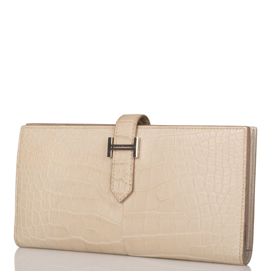 Premium Handmade Hermes Bearn Wallet Beton Matte Alligator Palladium Hardware