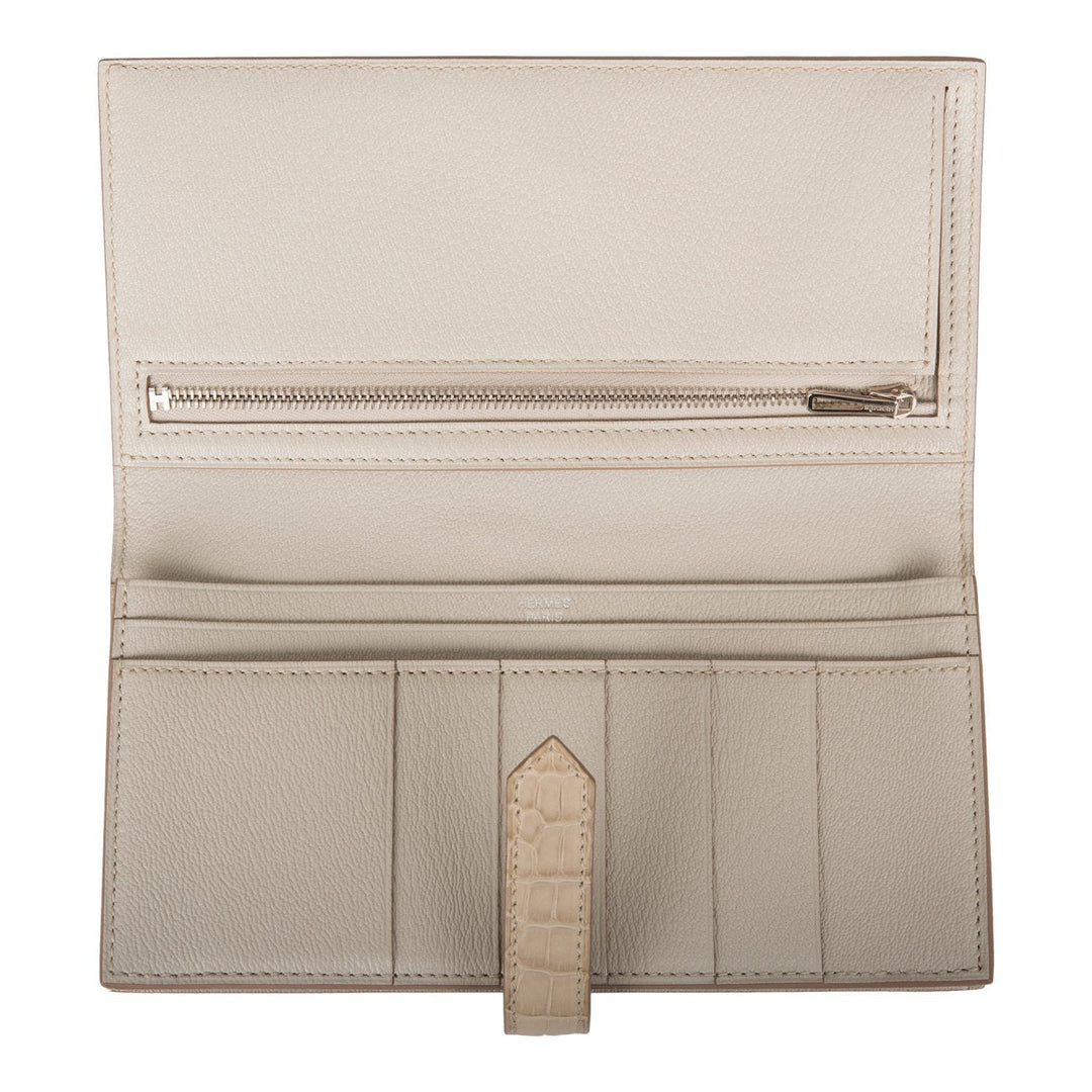 Premium Handmade Hermes Bearn Wallet Beton Matte Alligator Palladium Hardware