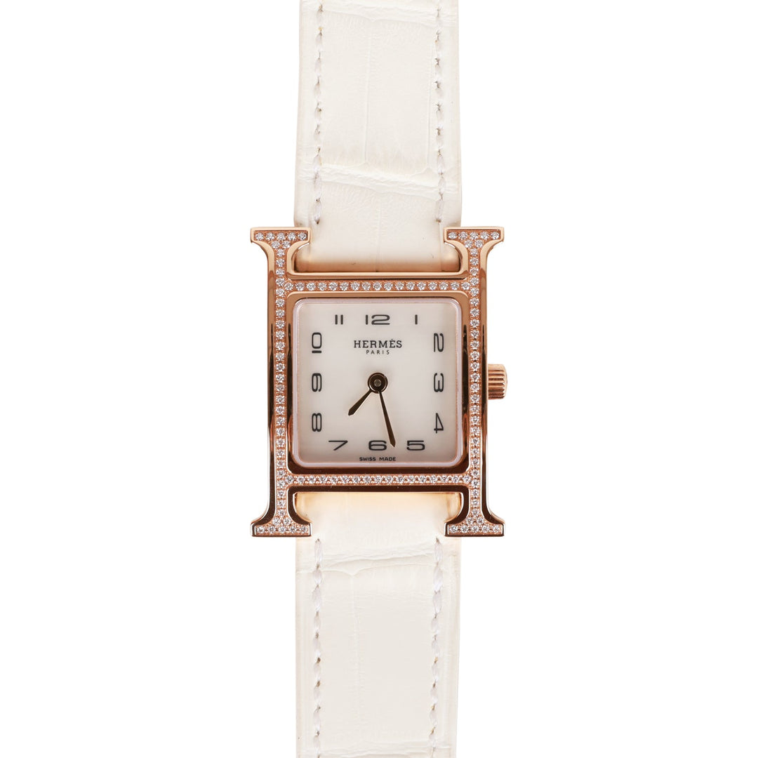 Top quality Hermes Mini H Hour Diamond Watch White Matte Alligator Band