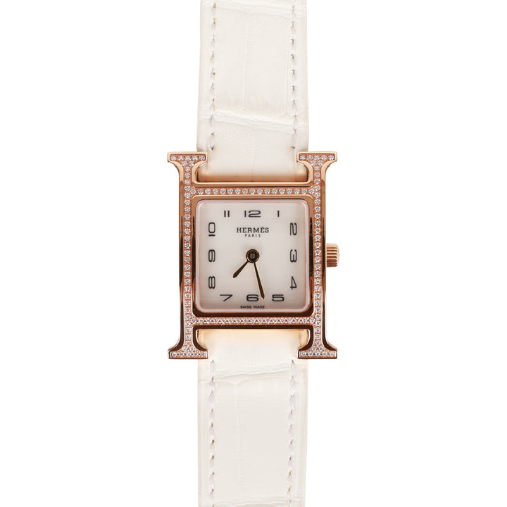 Top quality Hermes Mini H Hour Diamond Watch White Matte Alligator Band