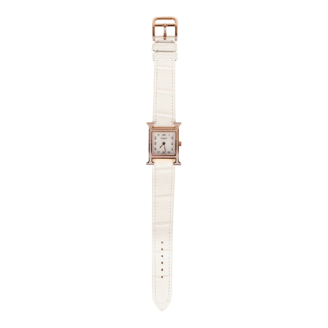 Top quality Hermes Mini H Hour Diamond Watch White Matte Alligator Band