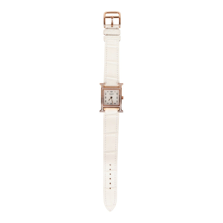 Top quality Hermes Mini H Hour Diamond Watch White Matte Alligator Band