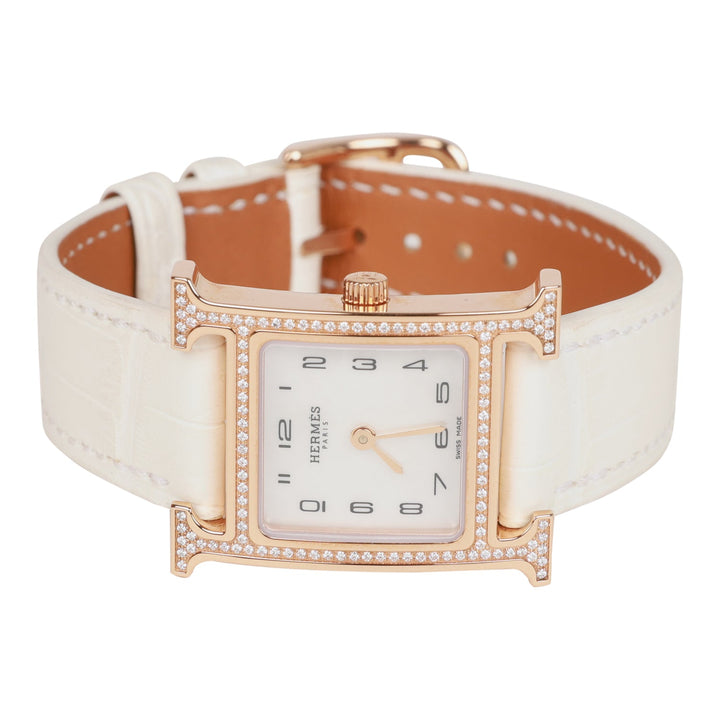 Top quality Hermes Mini H Hour Diamond Watch White Matte Alligator Band