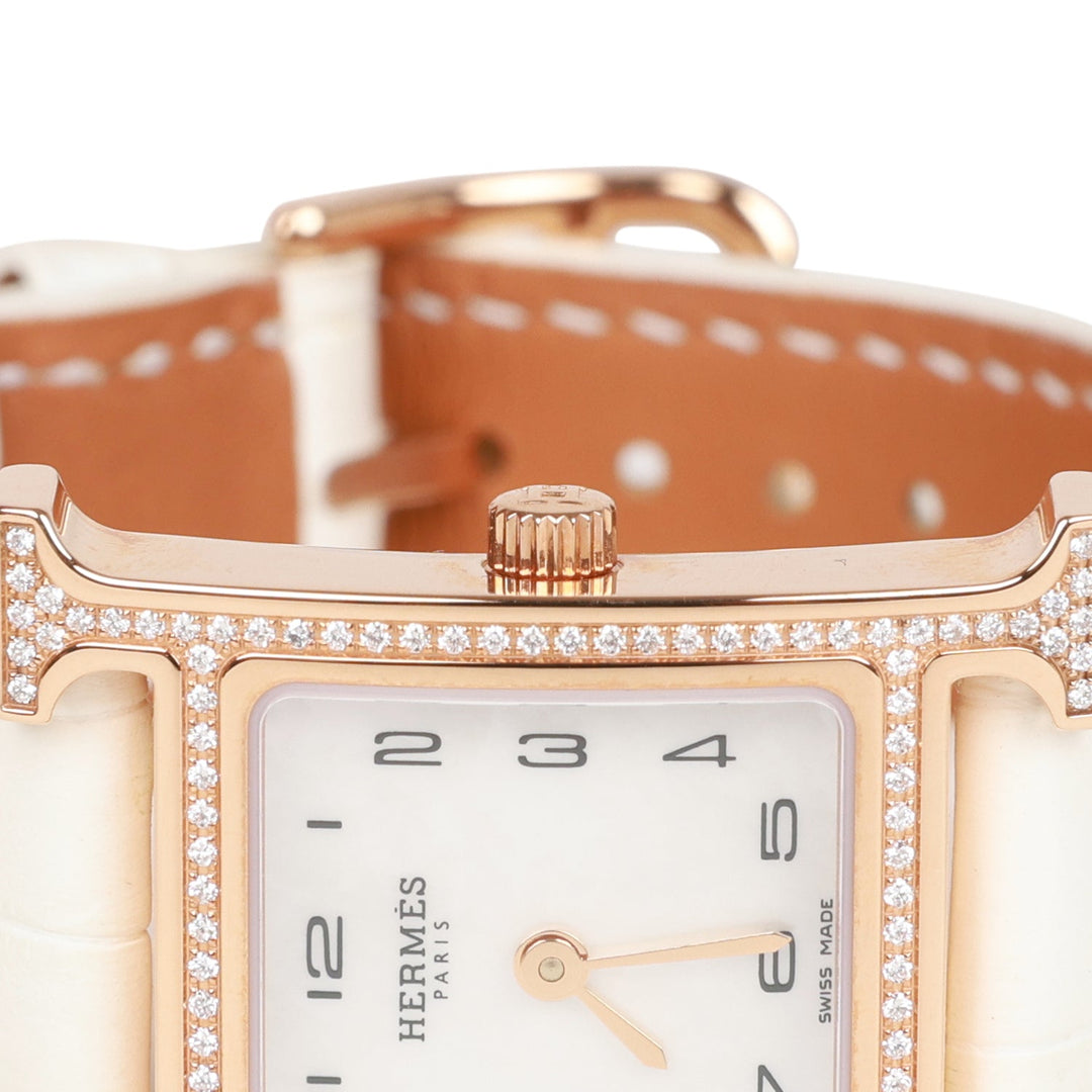 Top quality Hermes Mini H Hour Diamond Watch White Matte Alligator Band