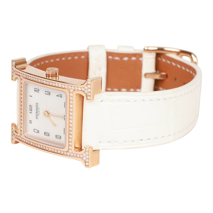 Top quality Hermes Mini H Hour Diamond Watch White Matte Alligator Band