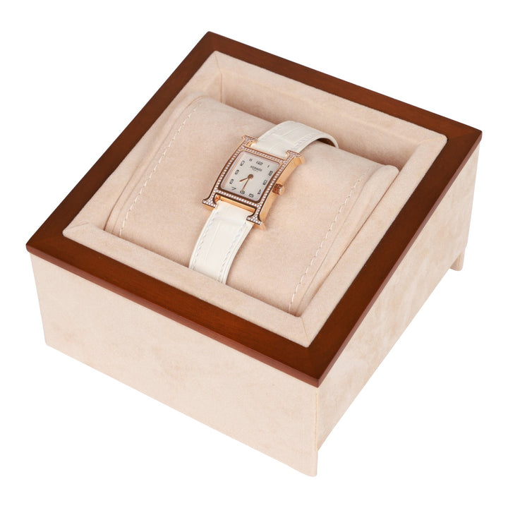 Top quality Hermes Mini H Hour Diamond Watch White Matte Alligator Band