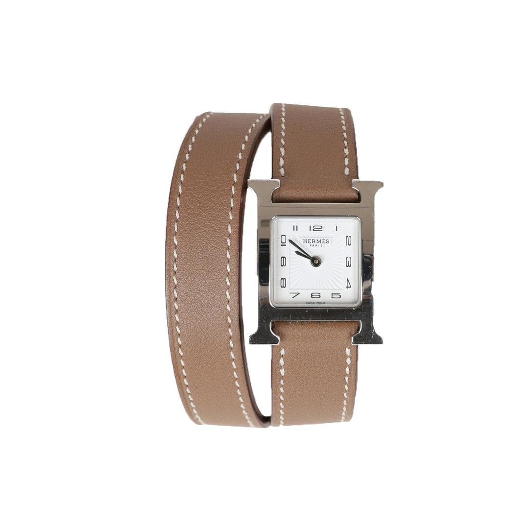 Top quality Hermes Mini Heure H Etoupe Swift Stainless Steel 21mm Double Tour Watch