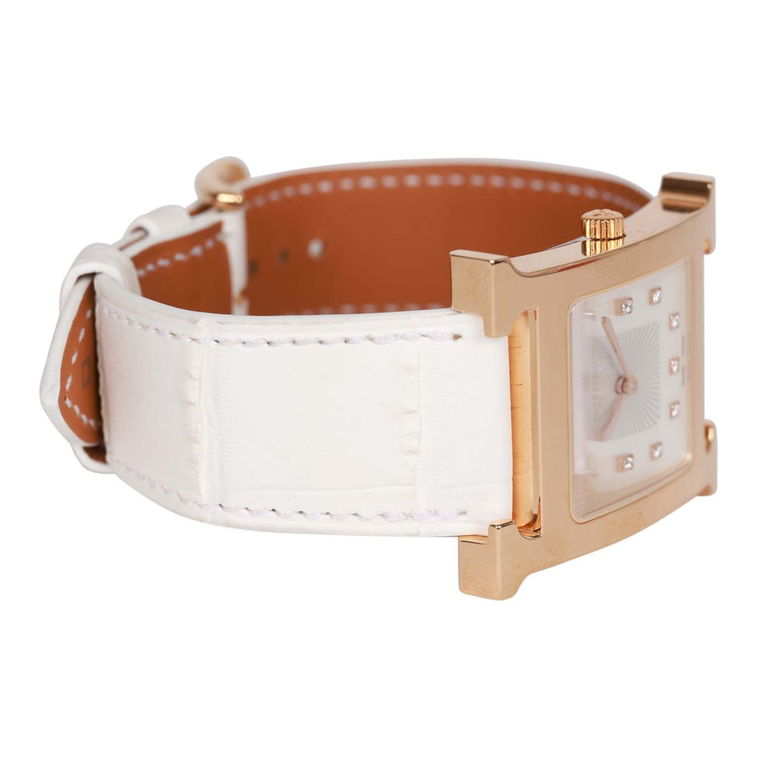 Top quality Hermes Small Heure H Watch Rose Gold White Matte Alligator Band
