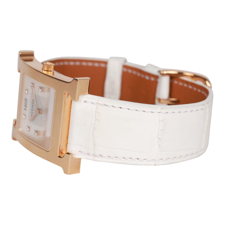 Top quality Hermes Small Heure H Watch Rose Gold White Matte Alligator Band
