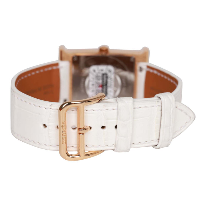 Top quality Hermes Small Heure H Watch Rose Gold White Matte Alligator Band