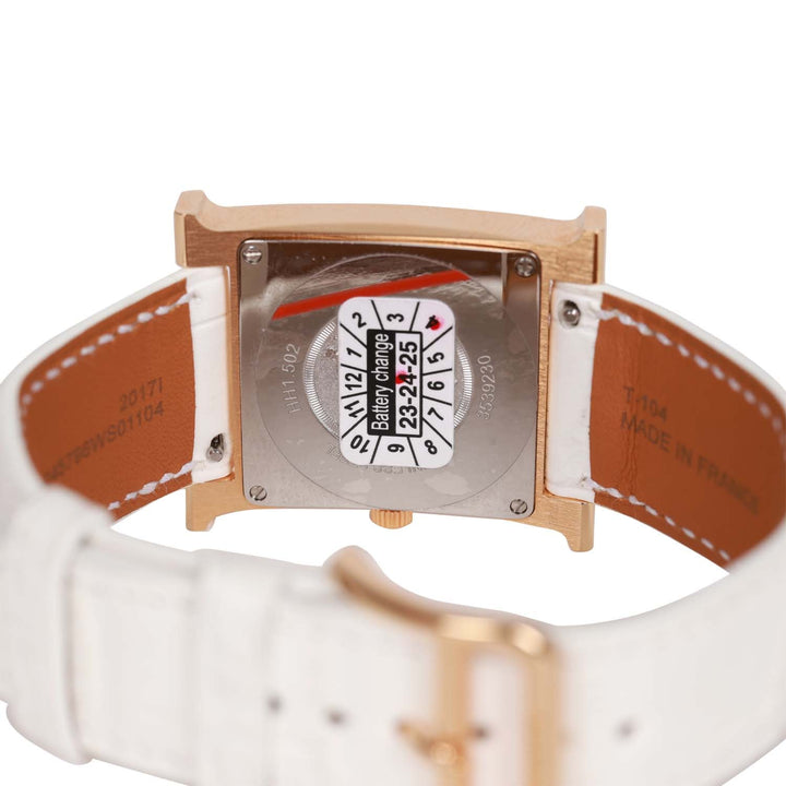 Top quality Hermes Small Heure H Watch Rose Gold White Matte Alligator Band