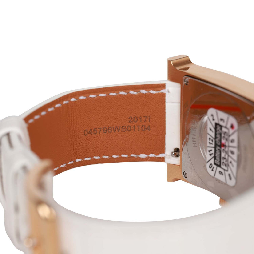 Top quality Hermes Small Heure H Watch Rose Gold White Matte Alligator Band