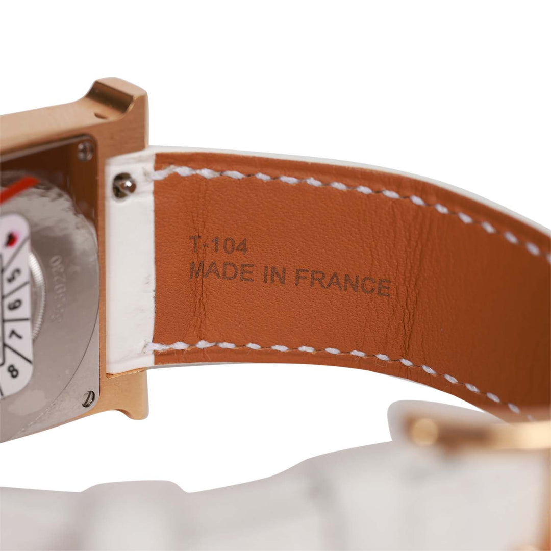 Top quality Hermes Small Heure H Watch Rose Gold White Matte Alligator Band