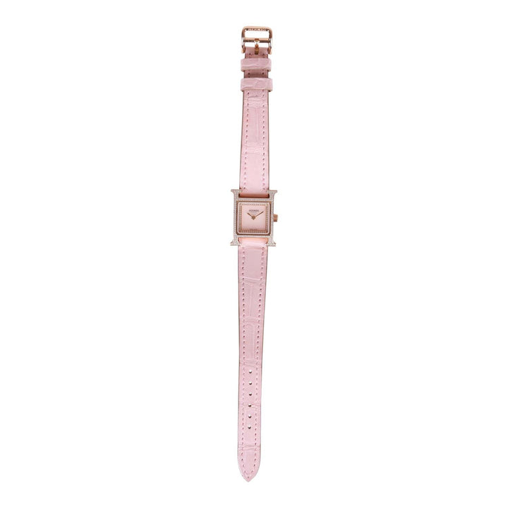 Top quality Hermes Rose Pale and Rose Opal Matte Alligator Heure H XS Diamond Watch