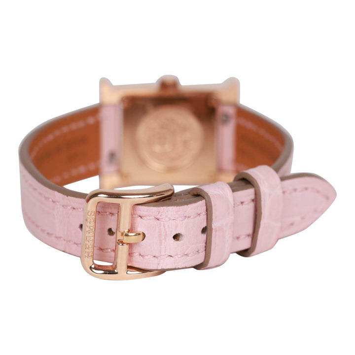 Top quality Hermes Rose Pale and Rose Opal Matte Alligator Heure H XS Diamond Watch