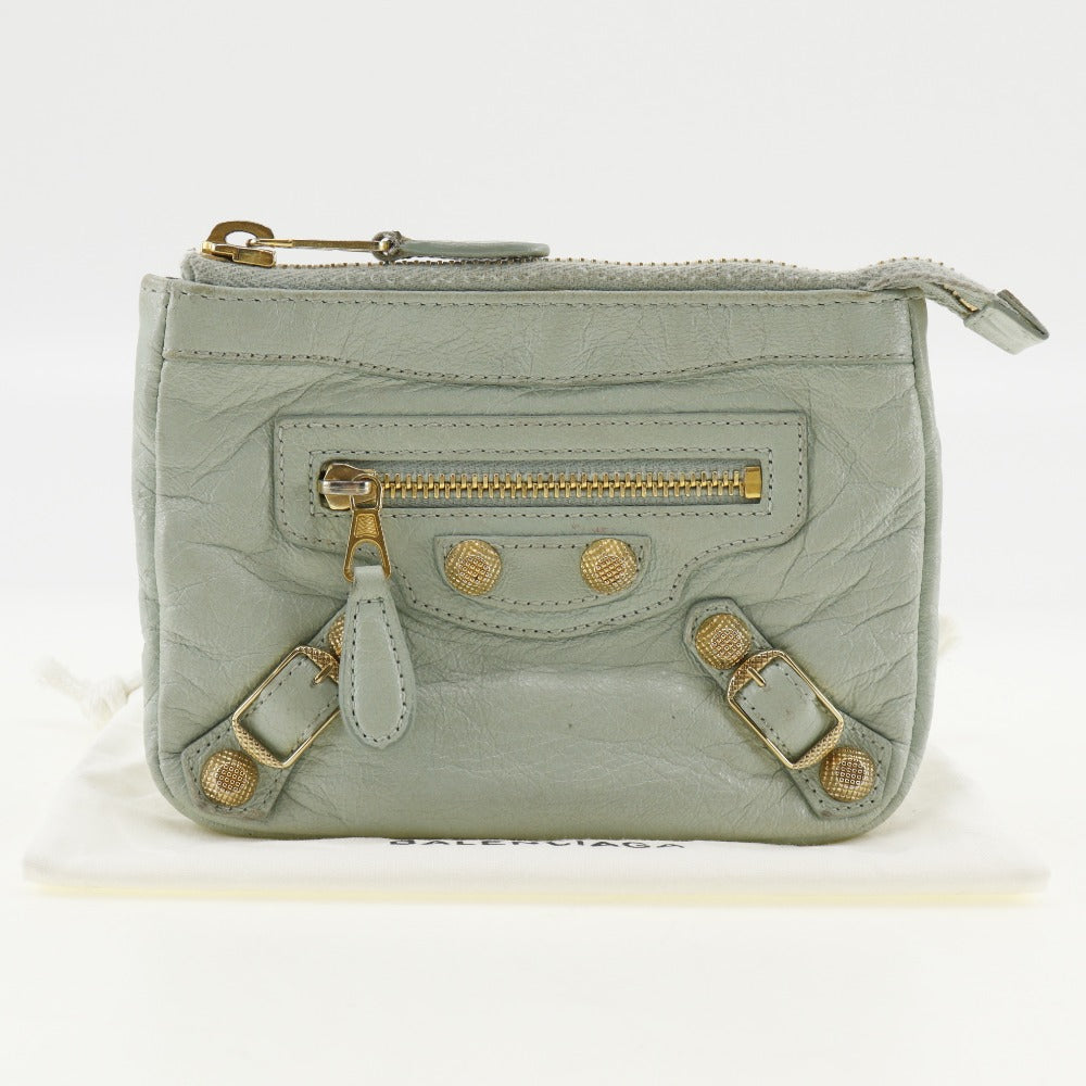 Top Quality Balenciaga Leather Giant Pouch Light Green