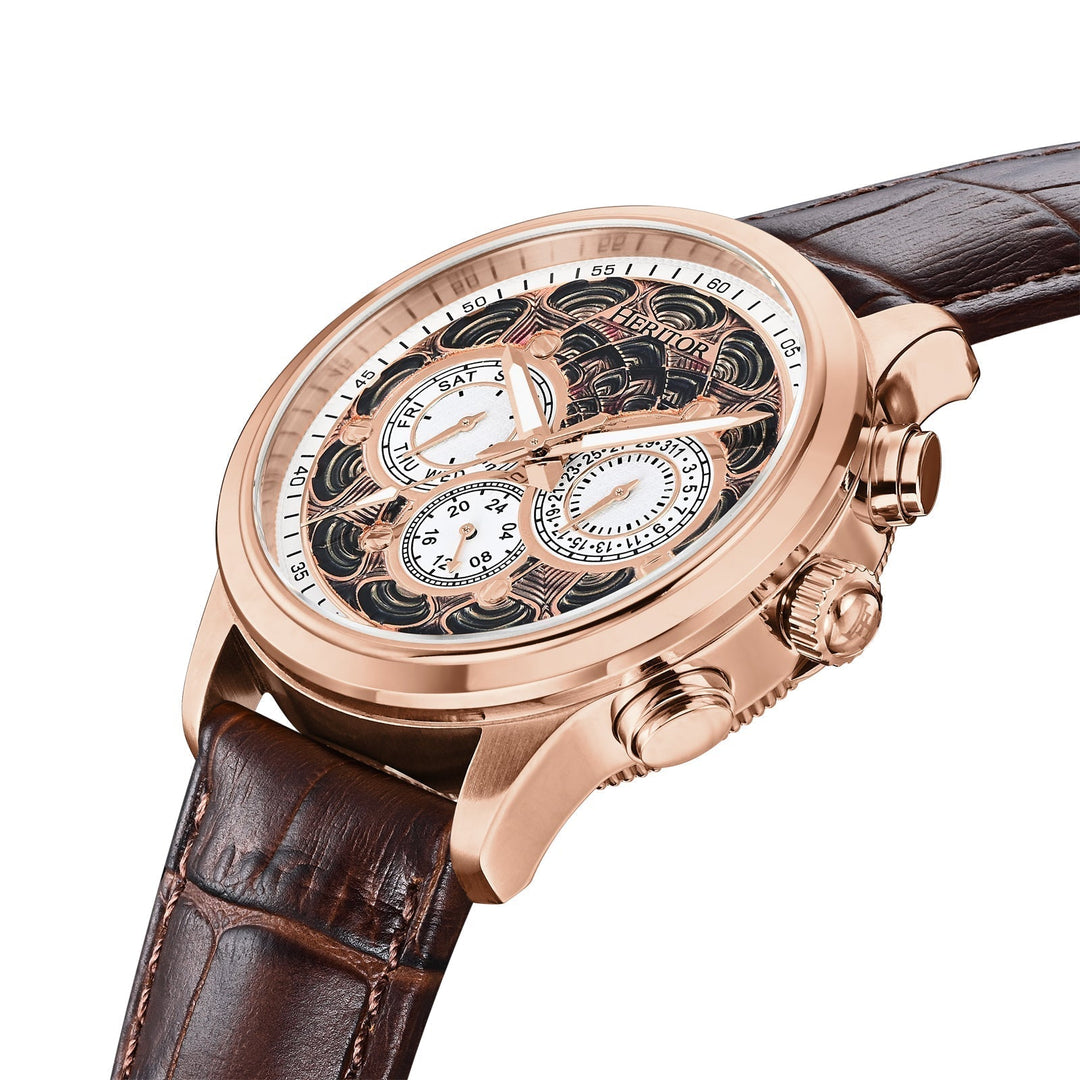 Heritor Automatic Apostle Leather Band Watch w/ Day-Date